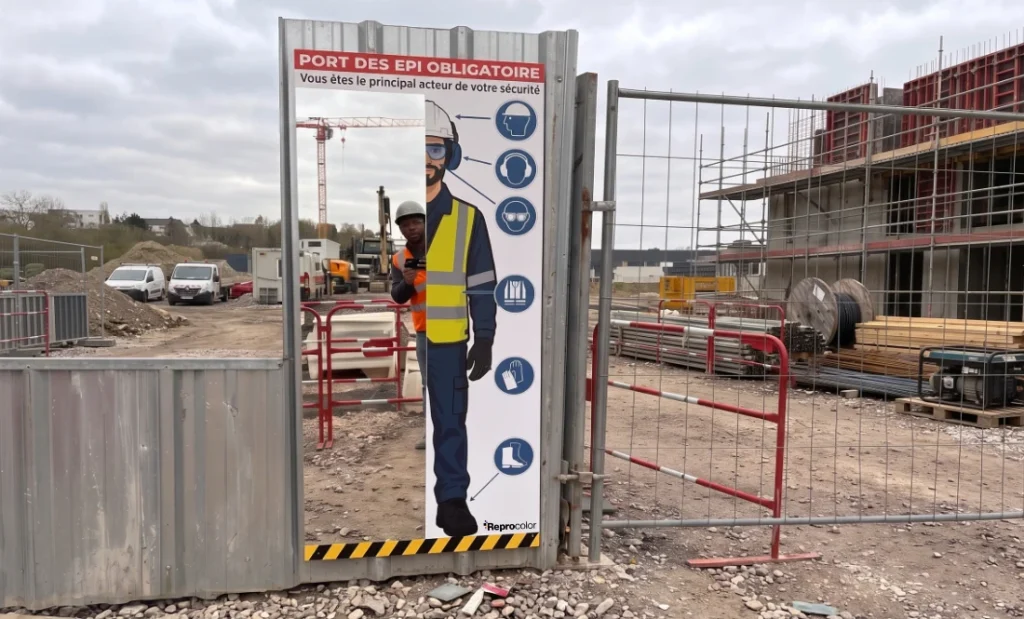 Panneau miroir de sécurité EPI pour contrôle visuel sécurité sur chantier BTP